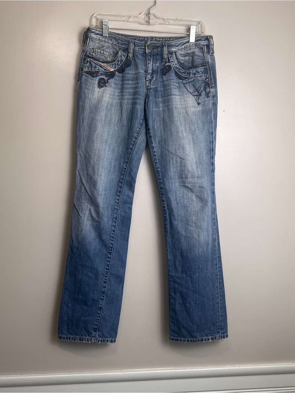 Vtg Y2K Diesel Industry Embroidered Jeans Light Wash Dragon Tattoo Art Size 29